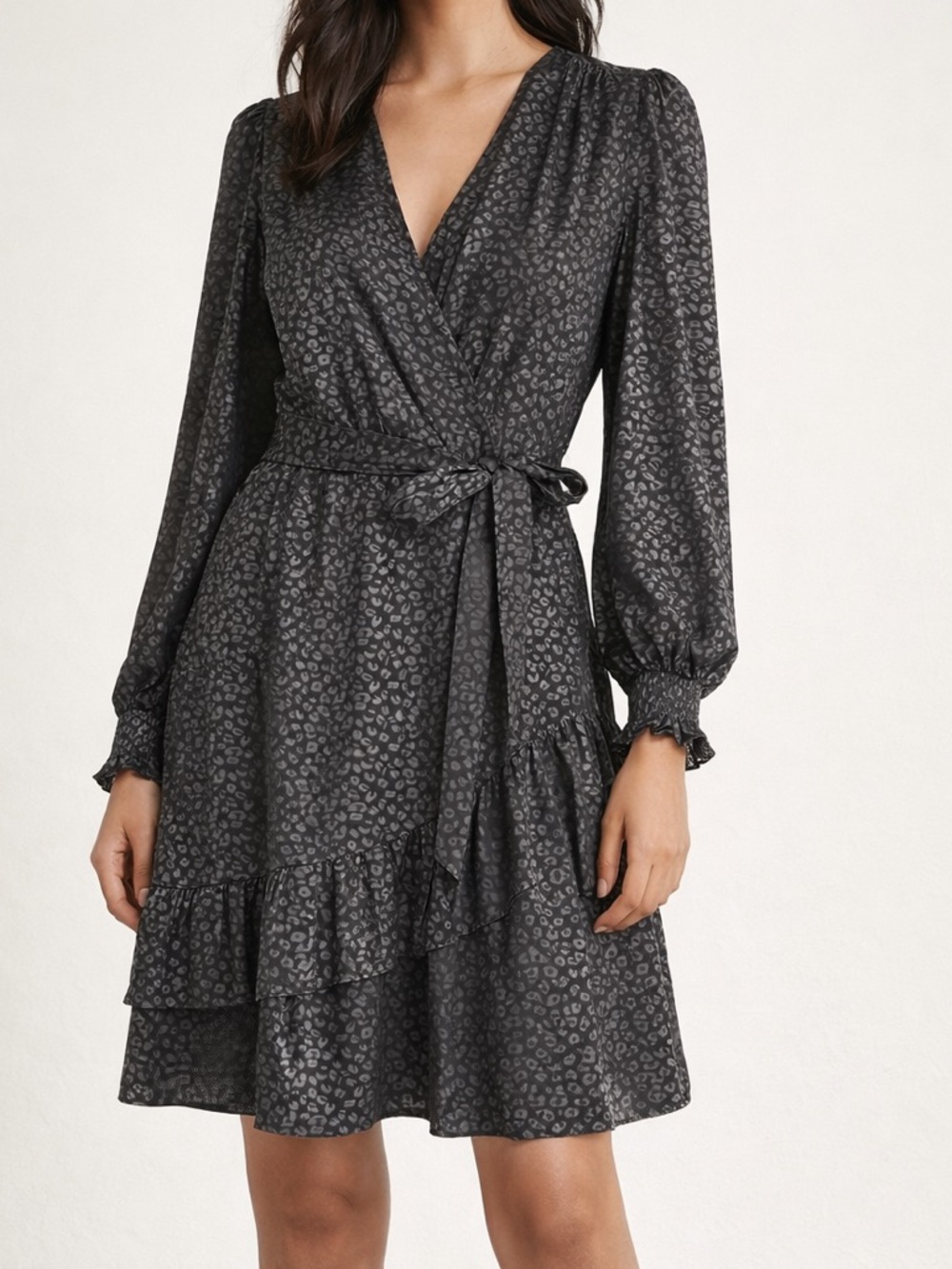 NWT DKNY Black and Gray Long Sleeve Wrap Dress